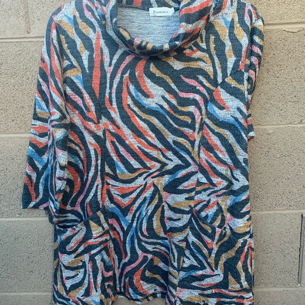 Colorful Patterned Cowl Neck Sweater by Periwinkle